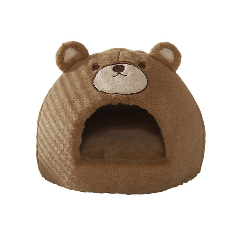 Teddy Haven: Cozy Closed Cat Nest Shaped Like a Teddy Bear Head