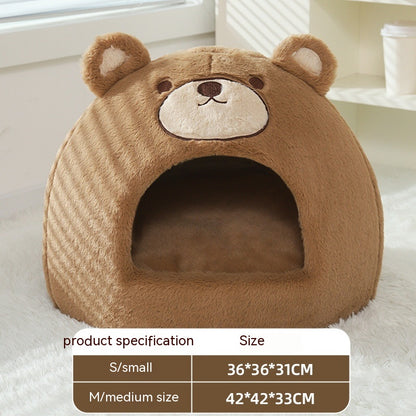 Teddy Haven: Cozy Closed Cat Nest Shaped Like a Teddy Bear Head