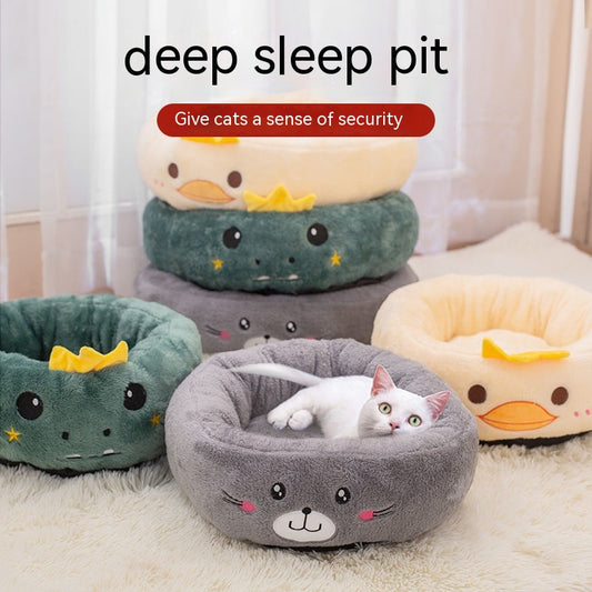 Embroidered Comfort: Four Seasons Universal Calming Donut Pet Bed