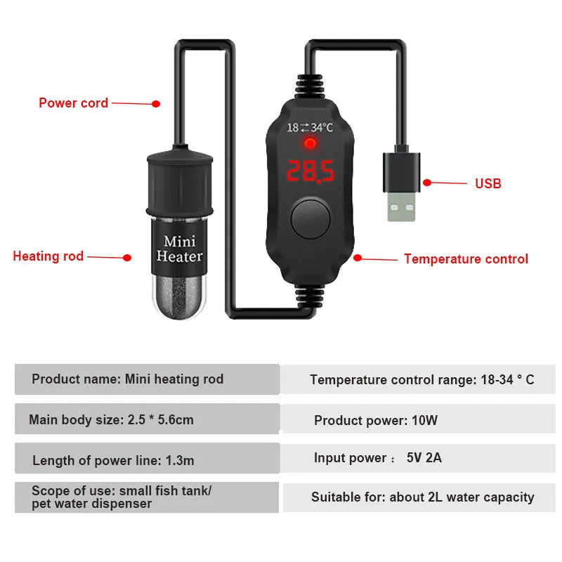 Mini Submersible Aquarium Heater - Precise Temperature Control for Fish Tank Comfort