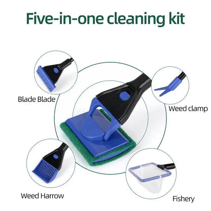 Aquarium Cleaning Tool Kit 5-in-1 - Keep Your Fish Tank Sparkling Clean